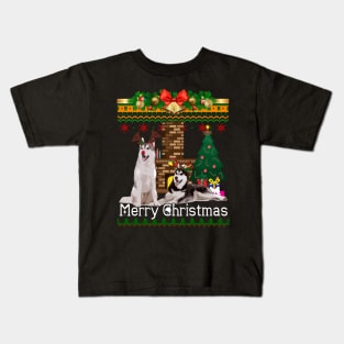 Ugly Christmas Sweater SIBERIAN HUSKY Kids T-Shirt